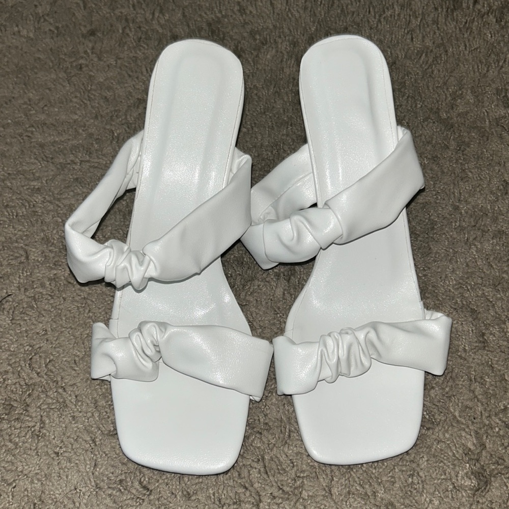 White Scrunch Top Heels